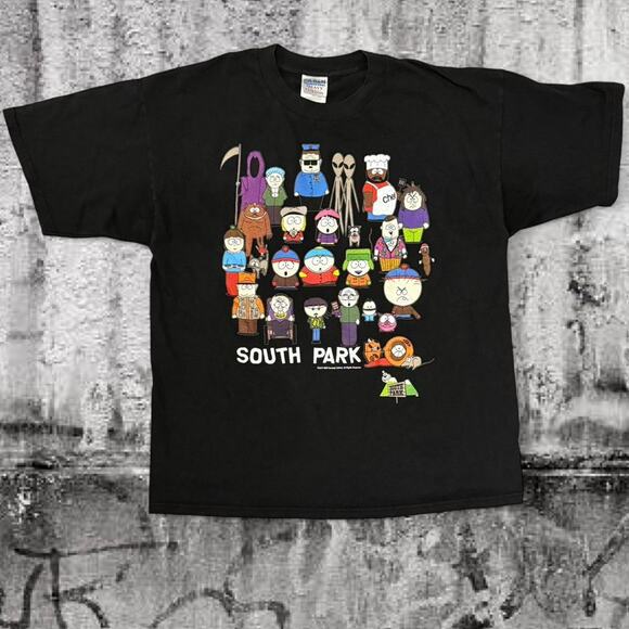 Vintage 1998 South Park Character Collage Tee (XL) - Black Cartoon Graphic - Picture 1 of 7